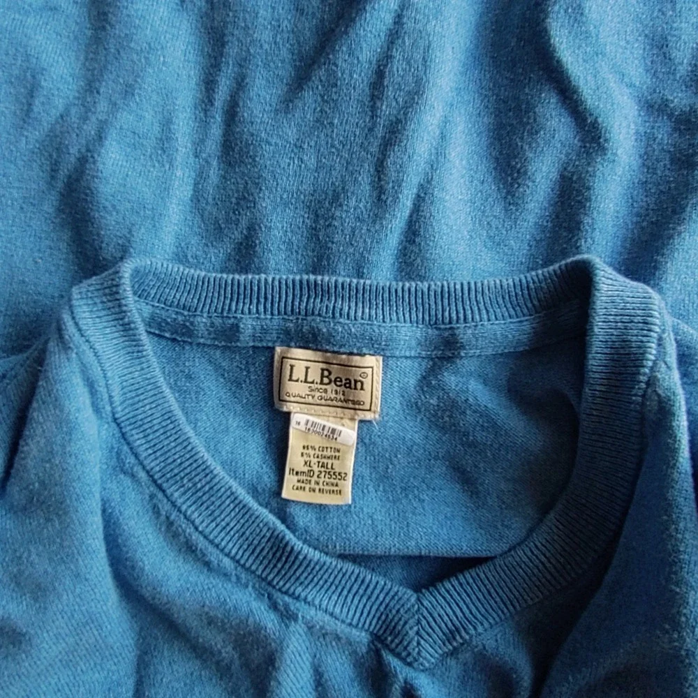 VTG LL Bean Cashmere Blend Sweater Men XLT Blue Long Sleeve V Neck Grandpa‎ Core